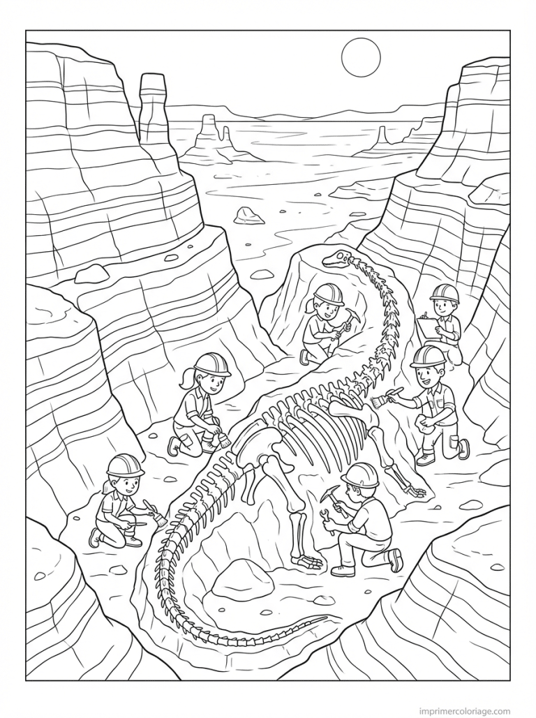 coloriage diplodocus fouille canyon fossile - dessin gratuit &agrave; imprimer