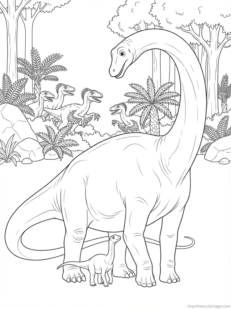 coloriage diplodocus mere bebe raptors - dessin gratuit &agrave; imprimer