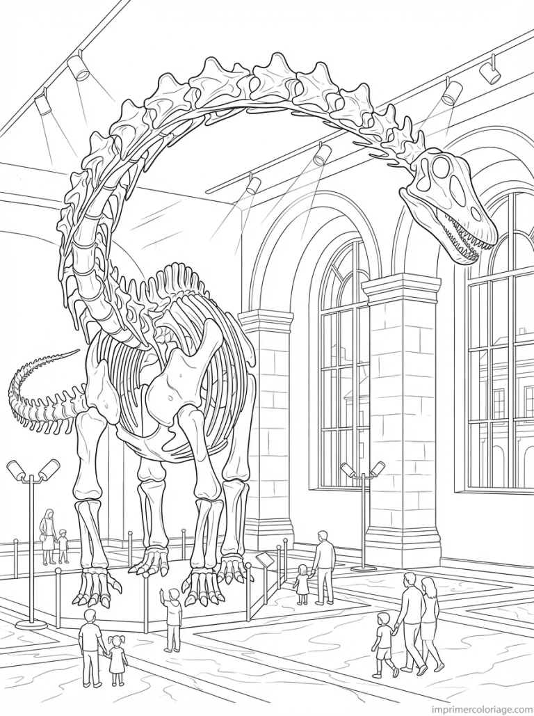 coloriage diplodocus musee squelette - dessin gratuit &agrave; imprimer