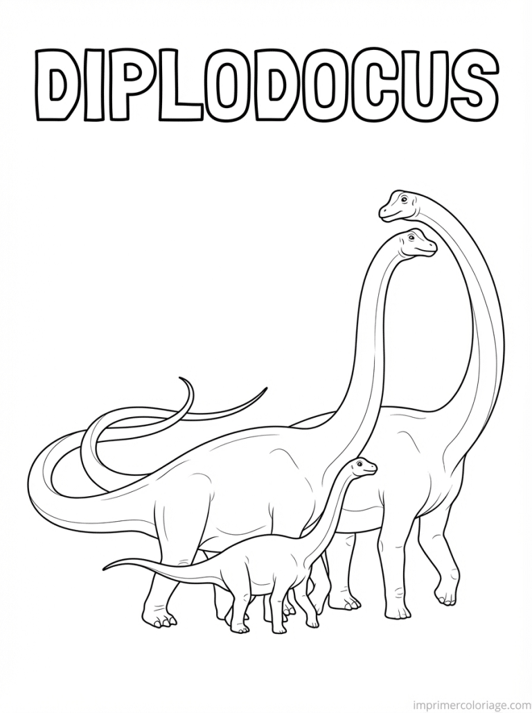 coloriage diplodocus titre famille - dessin gratuit &agrave; imprimer