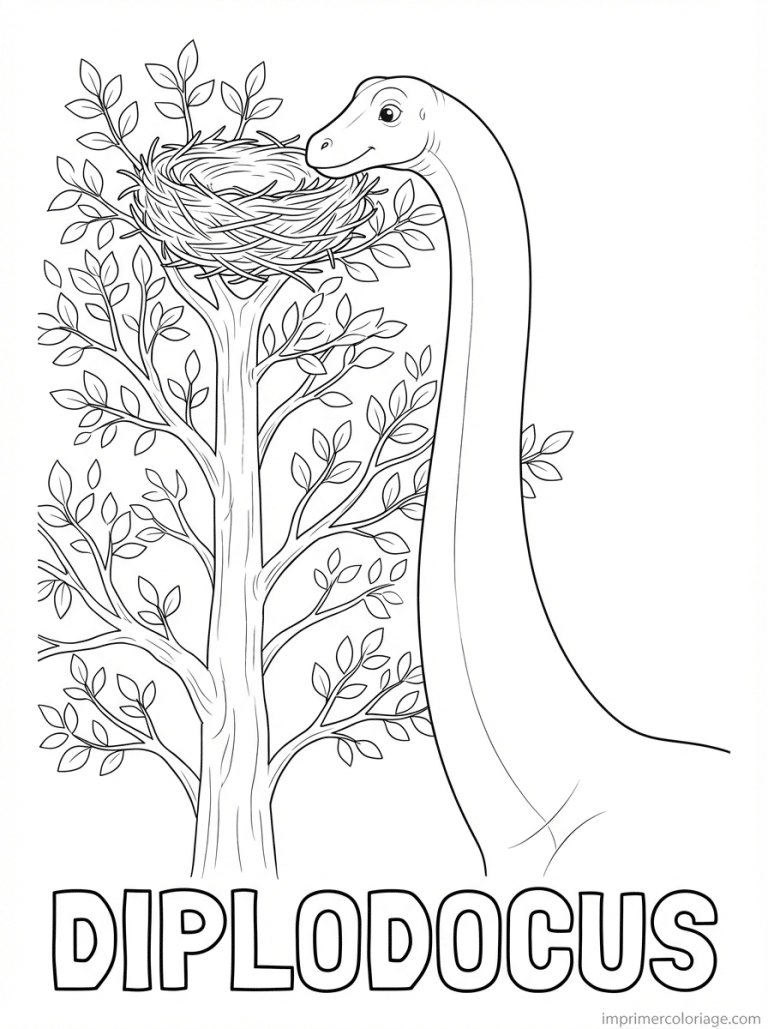coloriage diplodocus titre nid arbre - dessin gratuit &agrave; imprimer