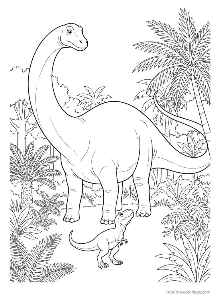 coloriage diplodocus trex contraste - dessin gratuit &agrave; imprimer