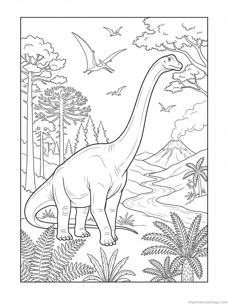 coloriage diplodocus vallee volcan pterosaures - dessin gratuit &agrave; imprimer