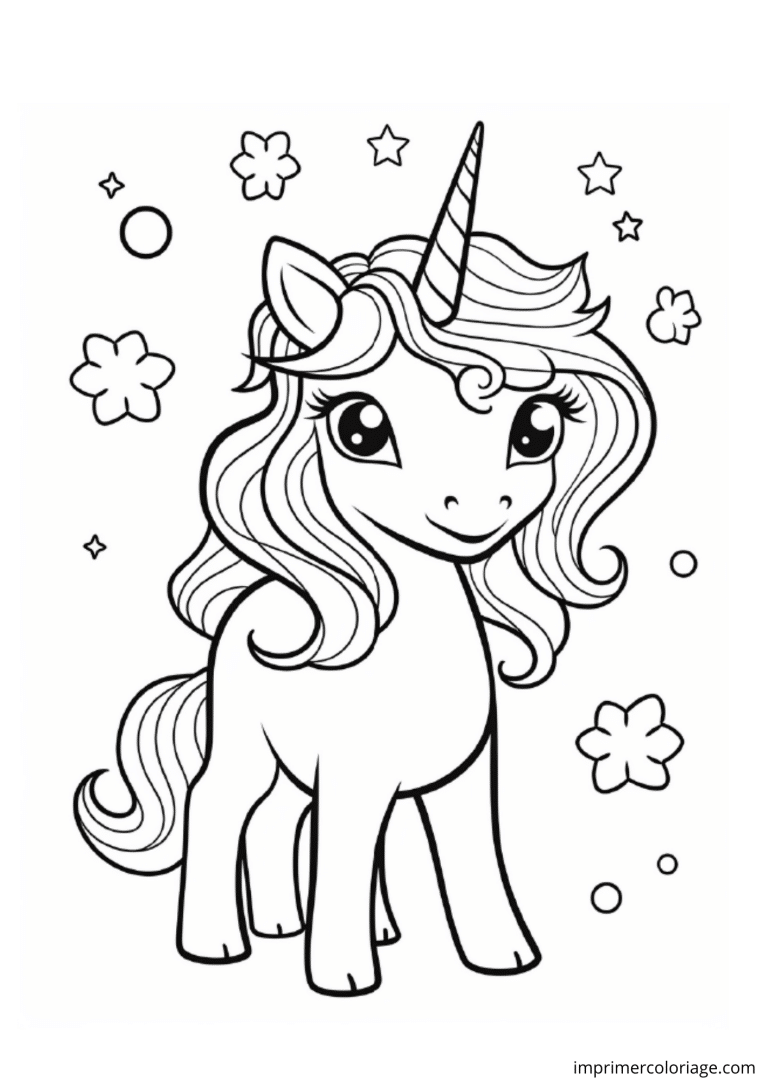 coloriage d’une petite licorne avec des fleurs à imprimer coloriage d'une petite licorne avec des fleurs - dessin gratuit à imprimer
