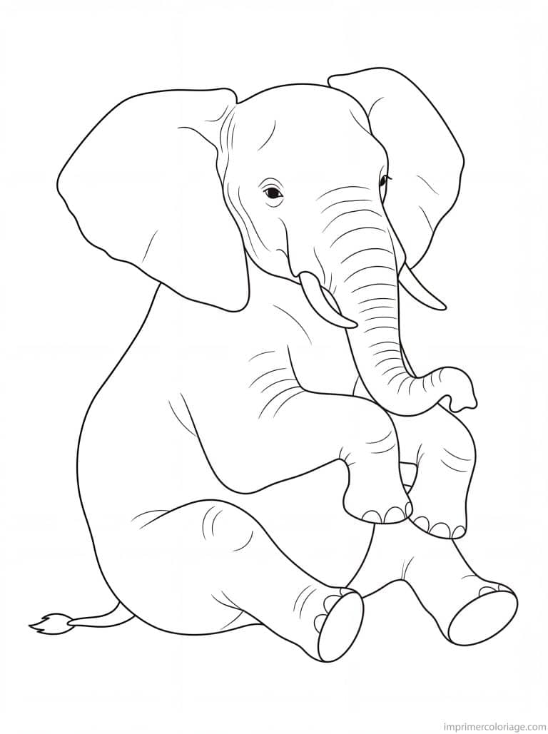 coloriage elephant assis pose - dessin gratuit &agrave; imprimer