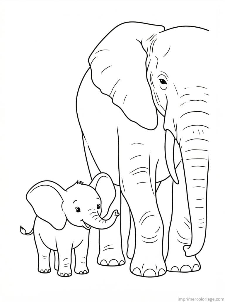 coloriage elephant bebe mere genou - dessin gratuit &agrave; imprimer