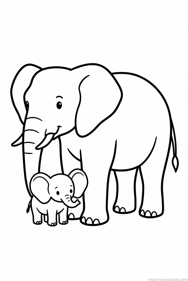 coloriage elephant bebe mere genou - dessin gratuit &agrave; imprimer