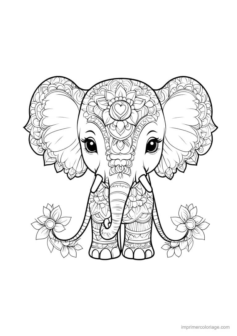 coloriage elephant mandala 04 - dessin gratuit &agrave; imprimer
