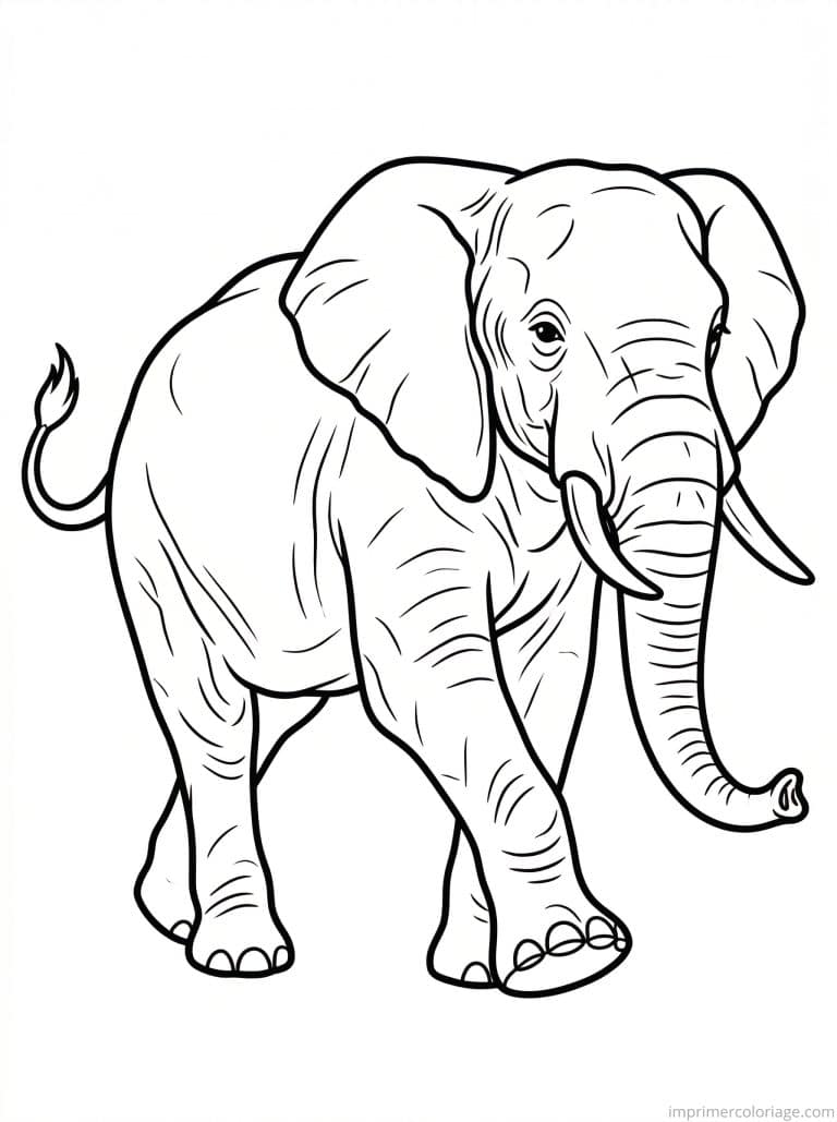 coloriage elephant marche pied leve - dessin gratuit &agrave; imprimer