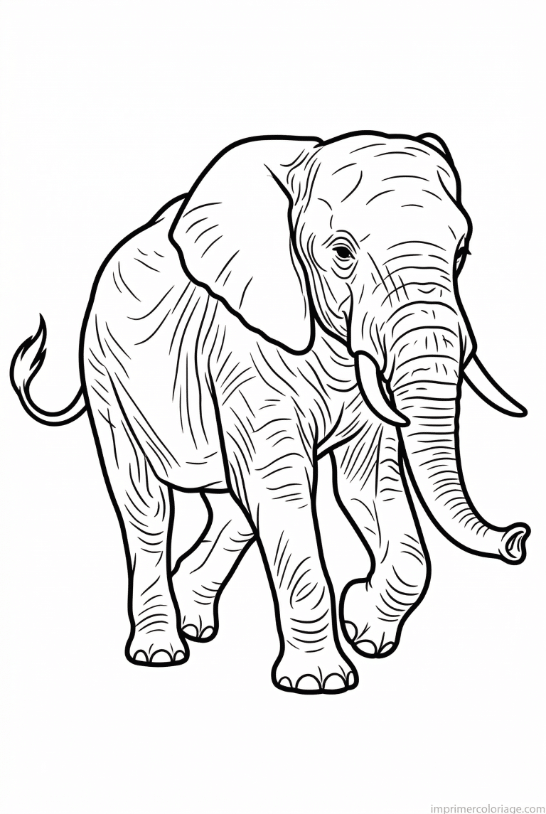 coloriage elephant marche pied leve - dessin gratuit &agrave; imprimer
