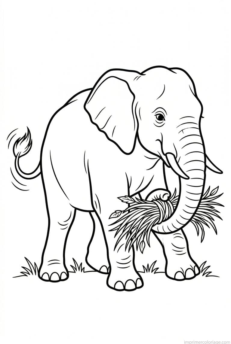 coloriage elephant trompe herbe mange - dessin gratuit &agrave; imprimer
