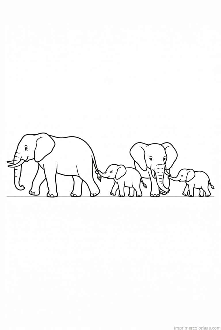 coloriage elephant troupeau file - dessin gratuit &agrave; imprimer