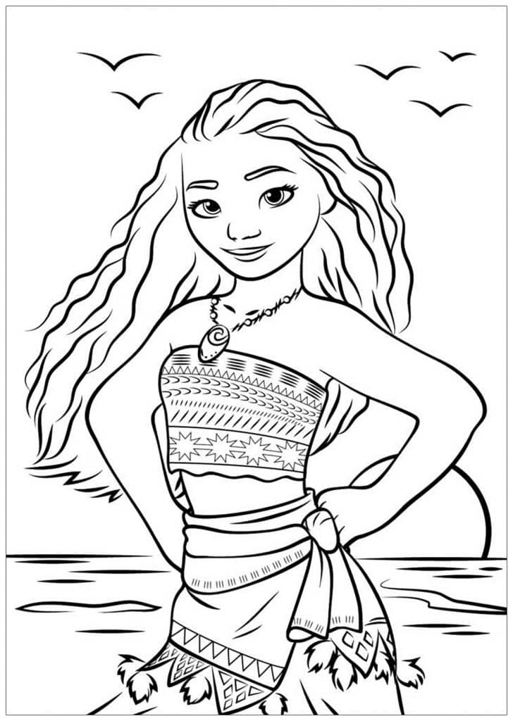 Coloriage de Princesse Vaina au bord de la mer