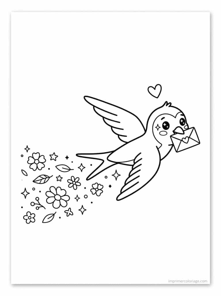 coloriage hirondelle cute lettre coeur - dessin gratuit &agrave; imprimer