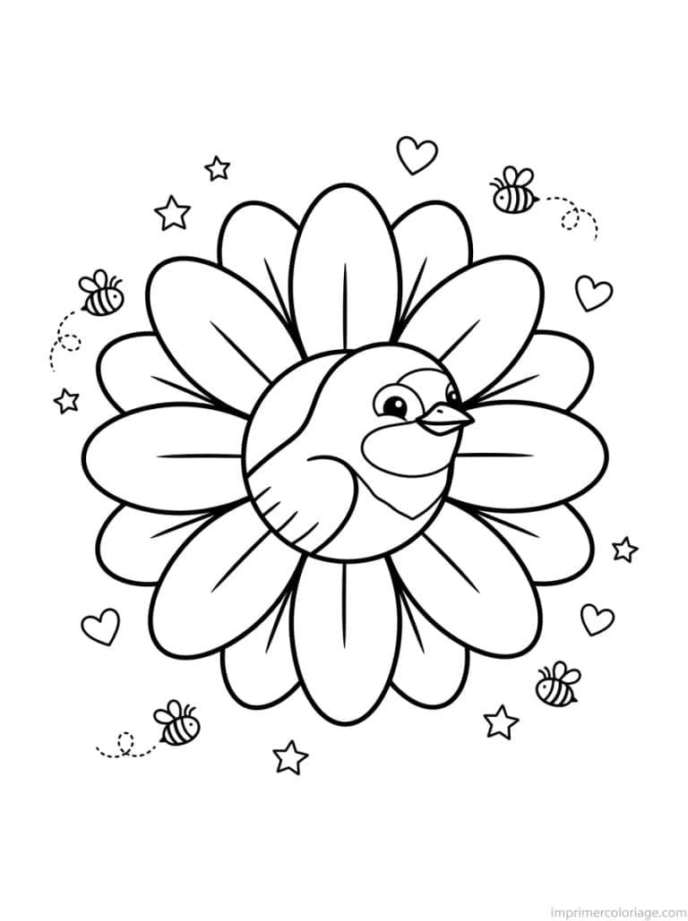 coloriage hirondelle cute tournesol abri - dessin gratuit &agrave; imprimer