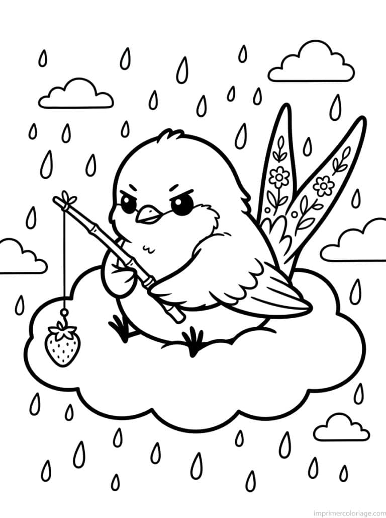 coloriage hirondelle kawaii peche nuage - dessin gratuit &agrave; imprimer