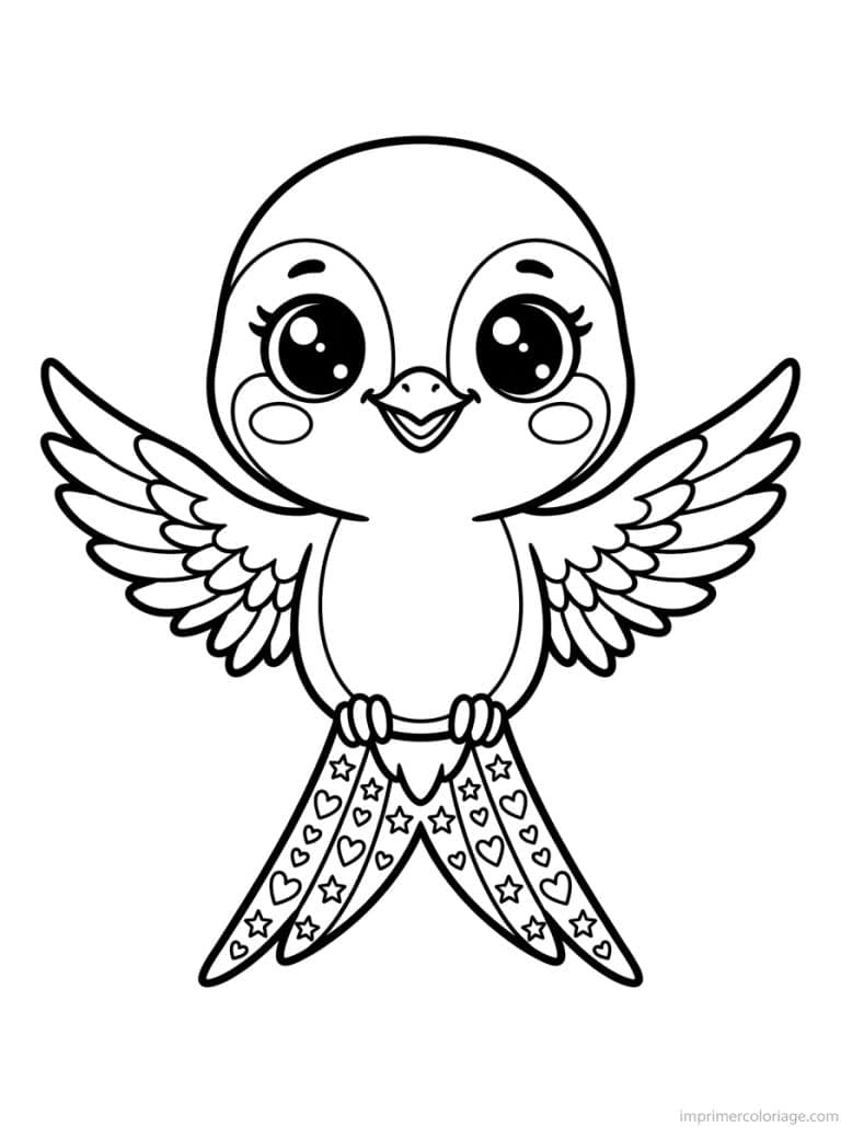 coloriage hirondelle kawaii queue etoiles - dessin gratuit &agrave; imprimer