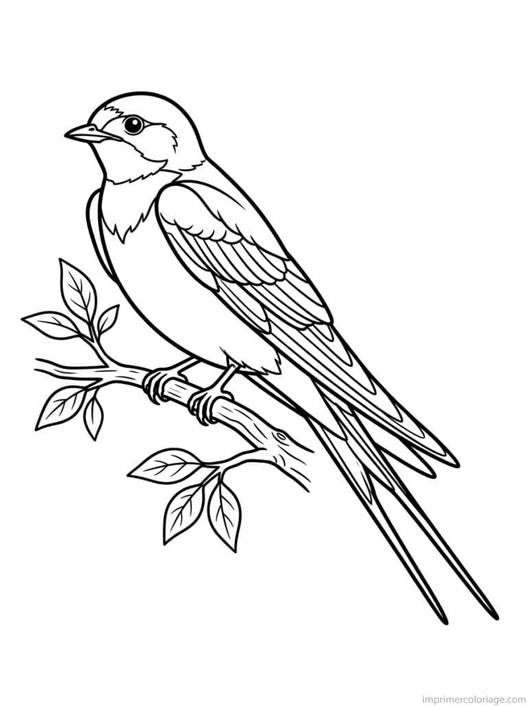 coloriage hirondelle perchee branche - dessin gratuit &agrave; imprimer
