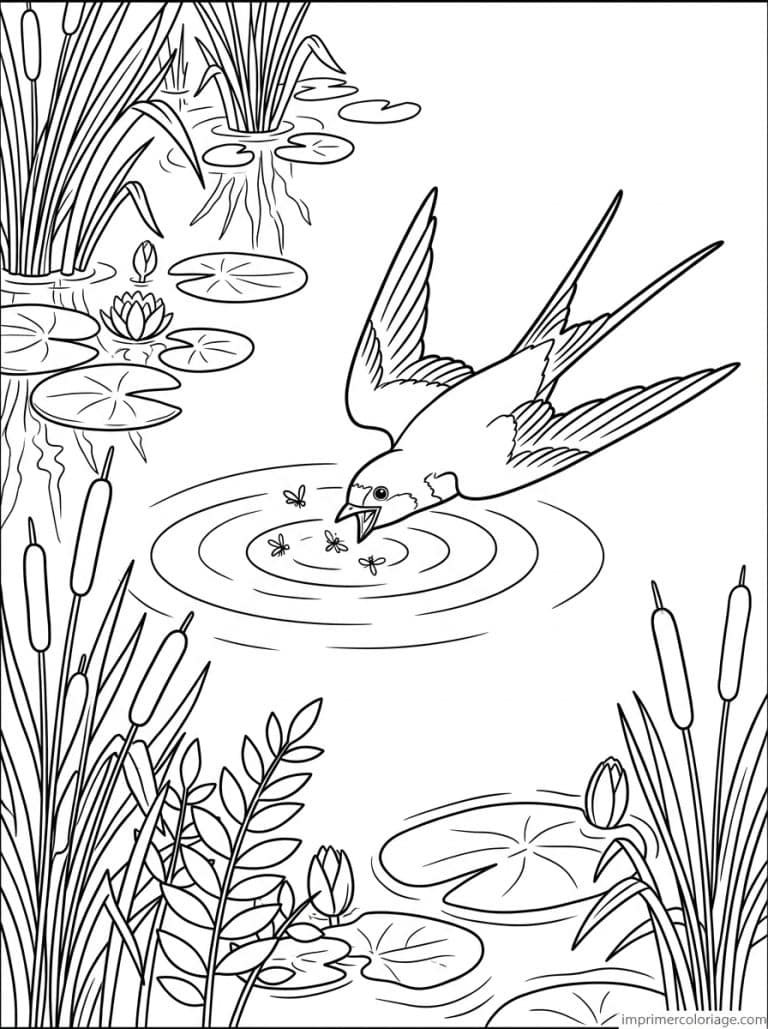 coloriage hirondelle rase lac insectes - dessin gratuit &agrave; imprimer