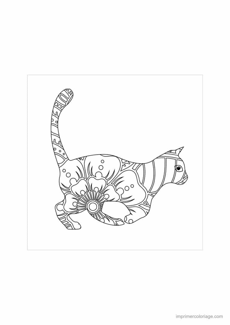 coloriage mandala chat allonge coquelicot - dessin gratuit &agrave; imprimer