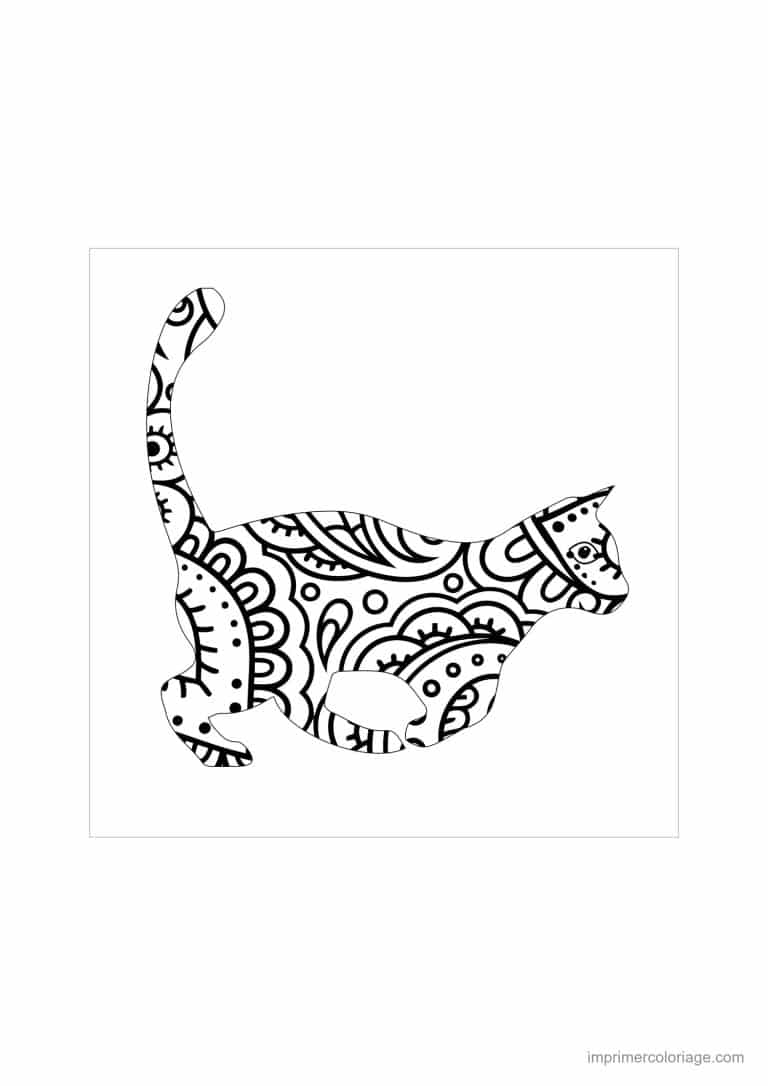 coloriage mandala chat allonge fleur - dessin gratuit &agrave; imprimer