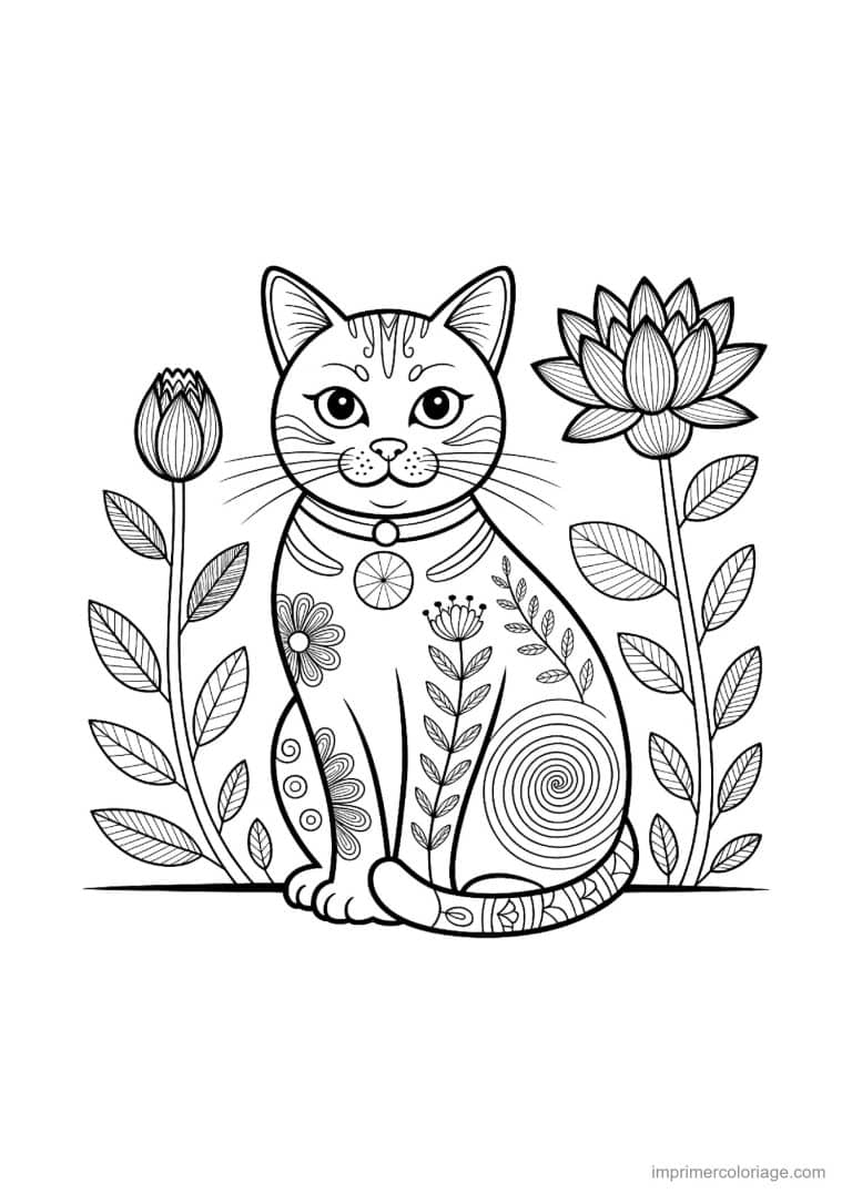 coloriage mandala chat assis tulipe - dessin gratuit &agrave; imprimer