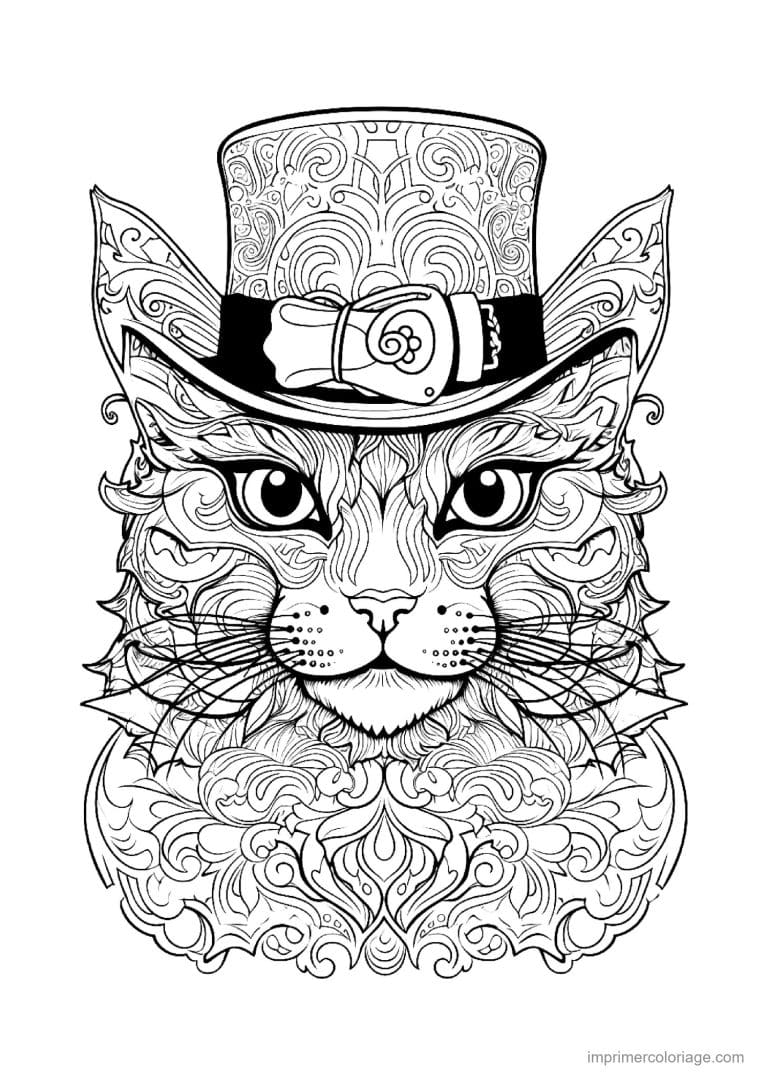 coloriage mandala chat chapeau haut de forme - dessin gratuit &agrave; imprimer