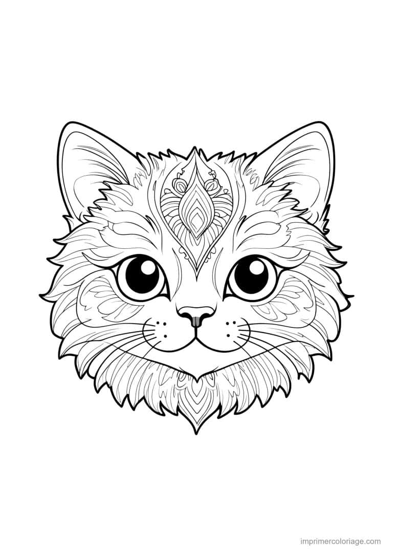 coloriage mandala chat chaton poilu bijou - dessin gratuit &agrave; imprimer
