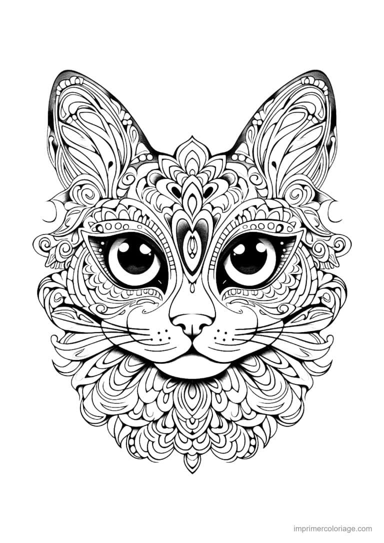 coloriage mandala chat grands yeux mandala - dessin gratuit &agrave; imprimer
