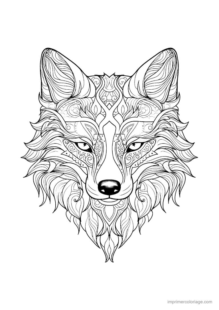 coloriage mandala chat loup 2 - dessin gratuit &agrave; imprimer