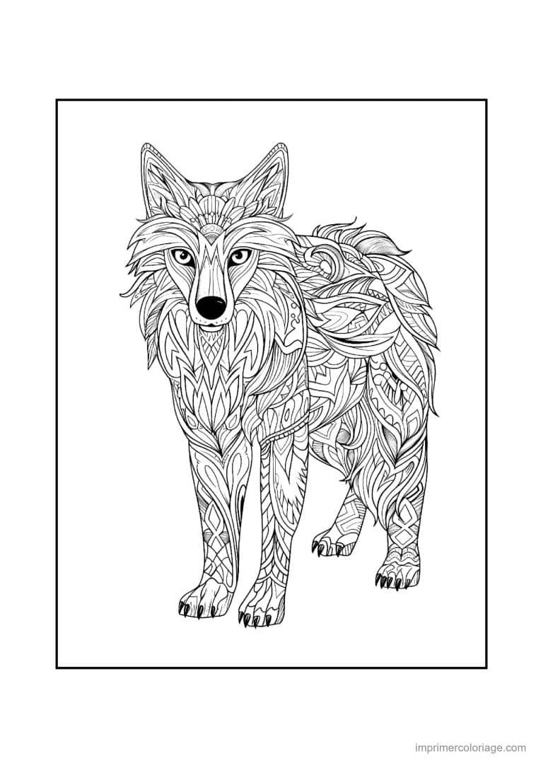 coloriage mandala chat loup - dessin gratuit &agrave; imprimer