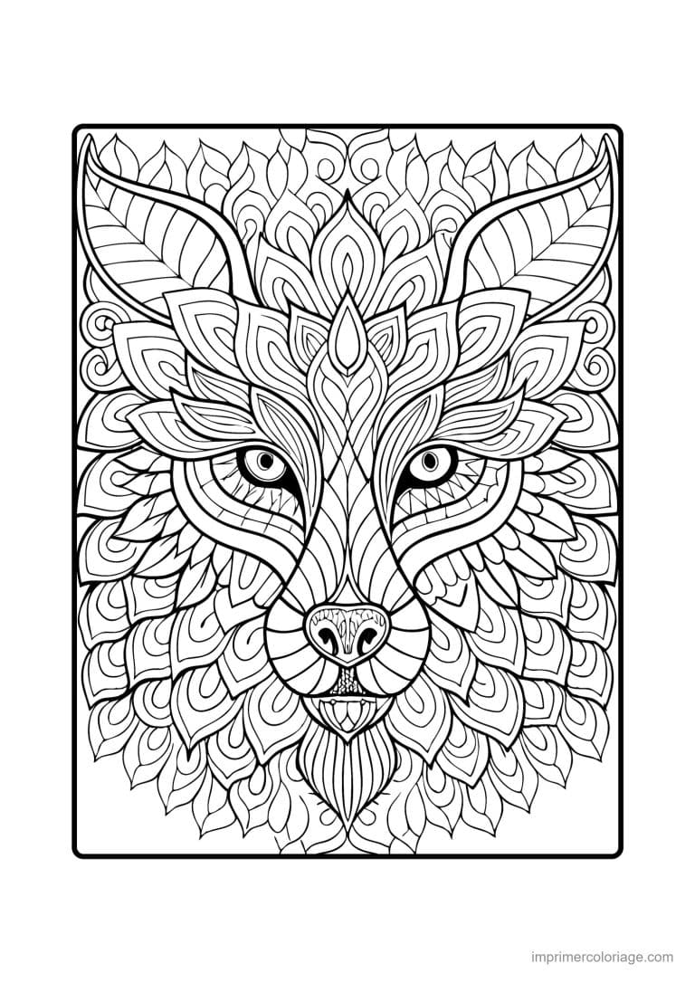 coloriage mandala chat loup feuilles - dessin gratuit &agrave; imprimer