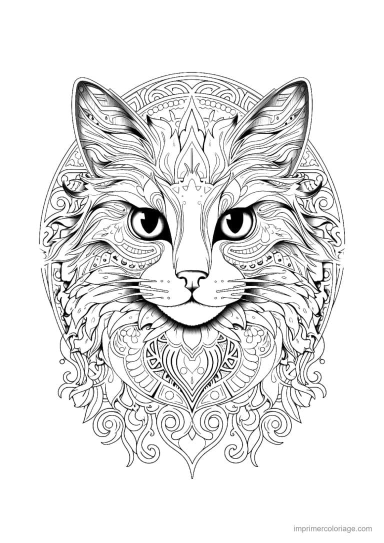coloriage mandala chat maine coon mandala - dessin gratuit &agrave; imprimer