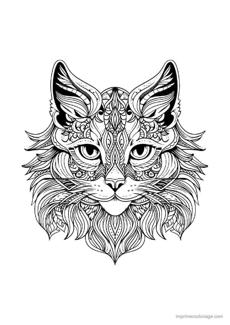 coloriage mandala chat maine coon realiste - dessin gratuit &agrave; imprimer