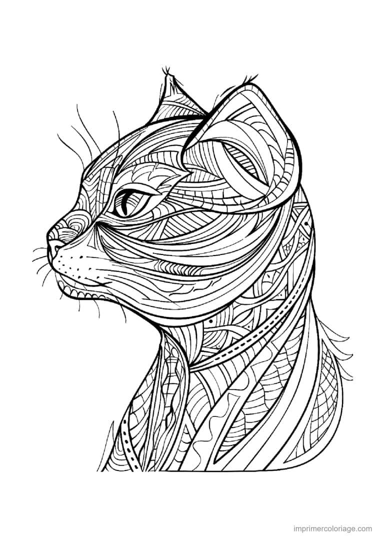 coloriage mandala chat profil zentangle 2 - dessin gratuit &agrave; imprimer