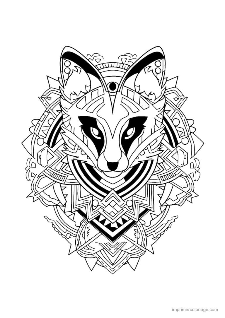 coloriage mandala chat renard tribal - dessin gratuit &agrave; imprimer