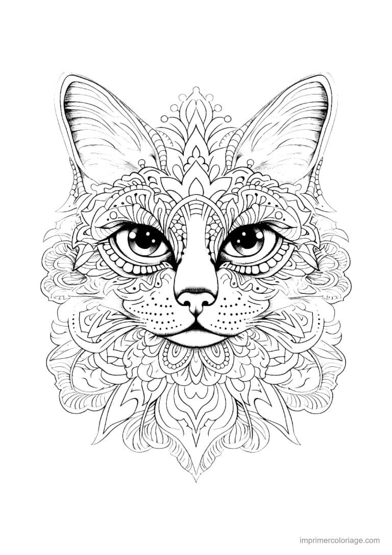 coloriage mandala chat tete realiste - dessin gratuit &agrave; imprimer