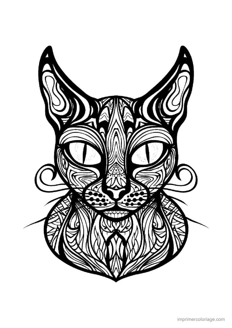 coloriage mandala chat tribal noir 2 - dessin gratuit &agrave; imprimer