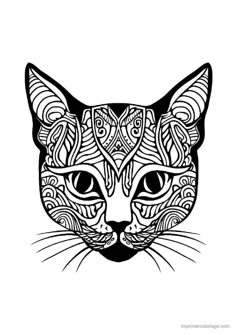 coloriage mandala chat tribal noir - dessin gratuit &agrave; imprimer