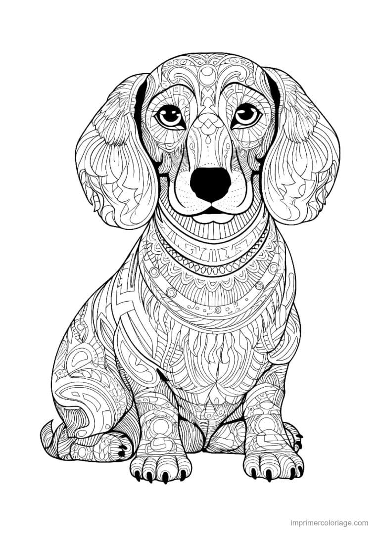 coloriage mandala chien teckel poil long - dessin gratuit &agrave; imprimer