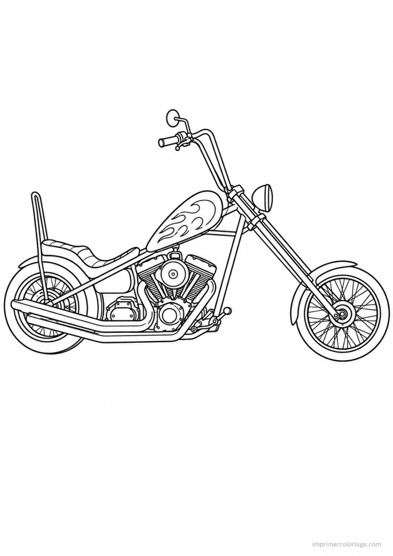 coloriage moto chopper fourches longues - dessin gratuit &agrave; imprimer
