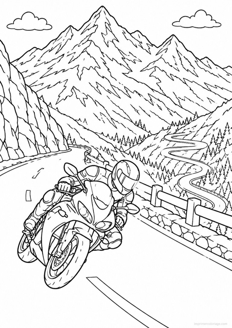 coloriage moto col montagne virages neige - dessin gratuit &agrave; imprimer