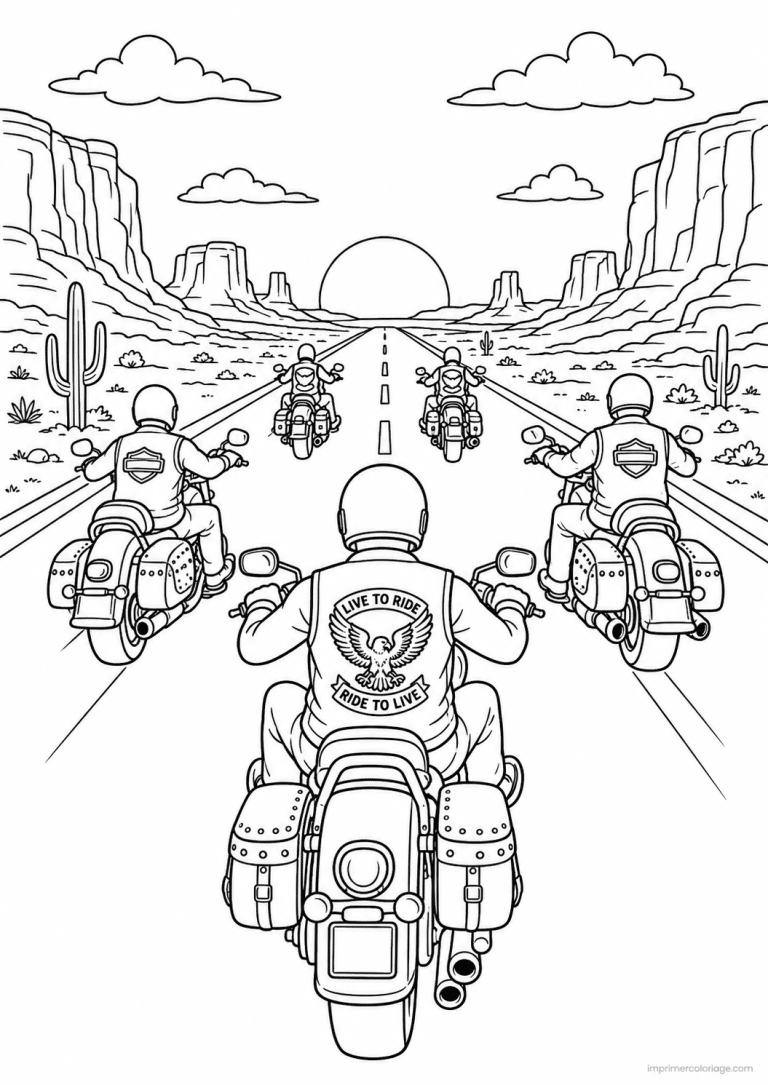 coloriage moto convoy desert canyon - dessin gratuit &agrave; imprimer