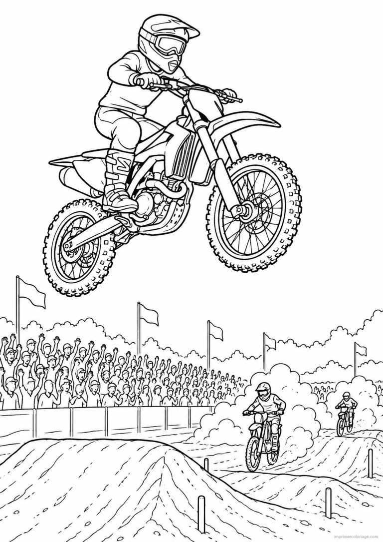 coloriage moto cross saut foule piste - dessin gratuit &agrave; imprimer