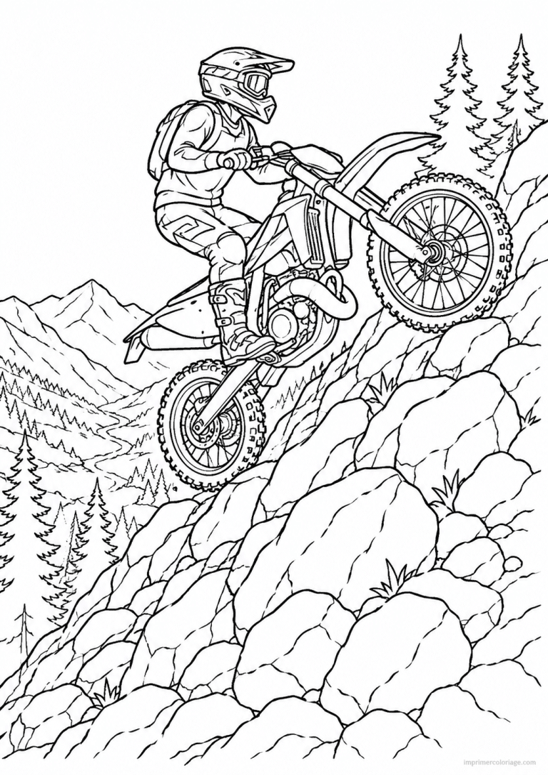 coloriage moto enduro rocher pente vallee - dessin gratuit &agrave; imprimer