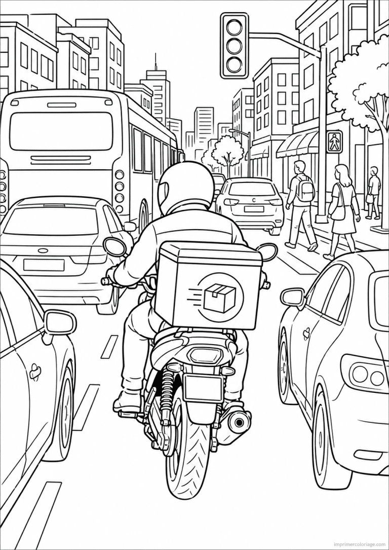 coloriage moto livreur ville trafic - dessin gratuit &agrave; imprimer
