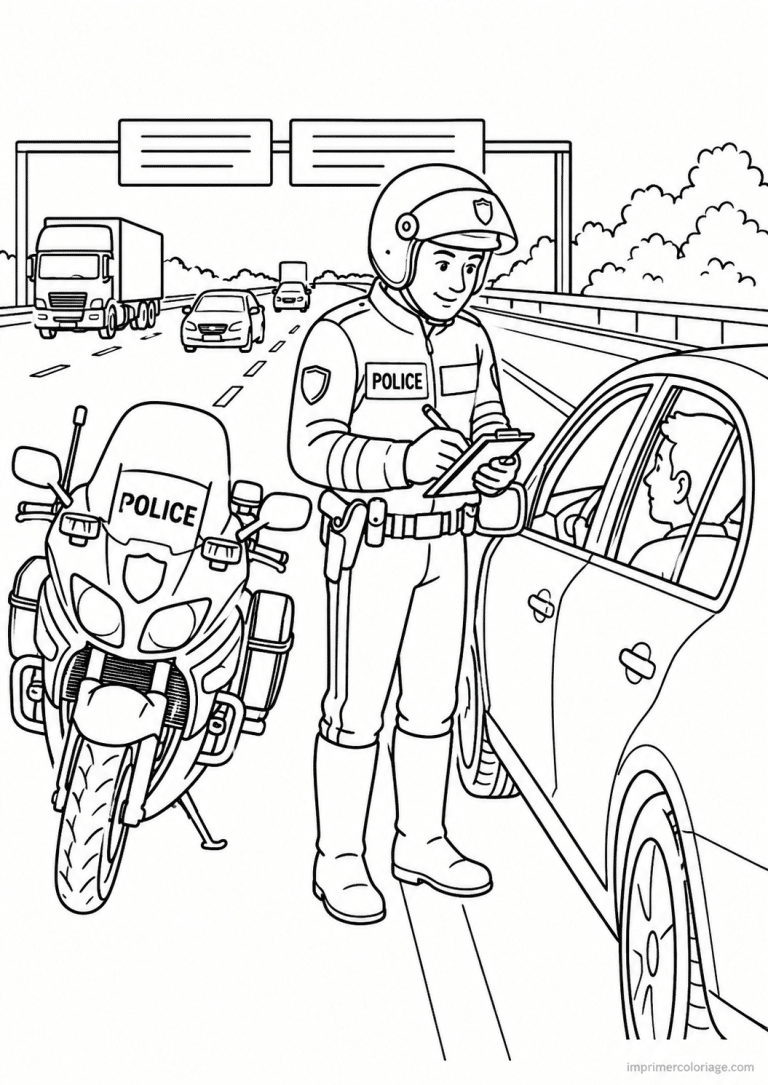 coloriage moto police controle autoroute - dessin gratuit &agrave; imprimer