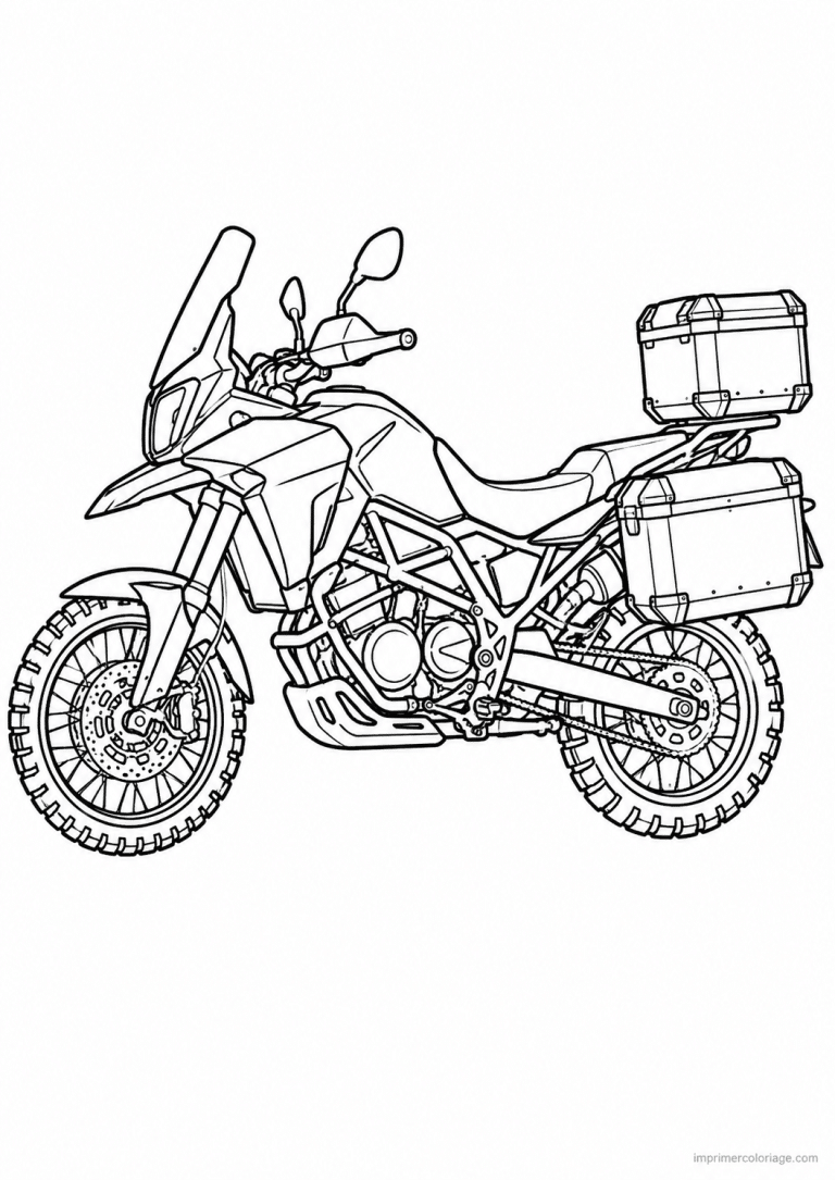 coloriage moto trail aventure valises - dessin gratuit &agrave; imprimer
