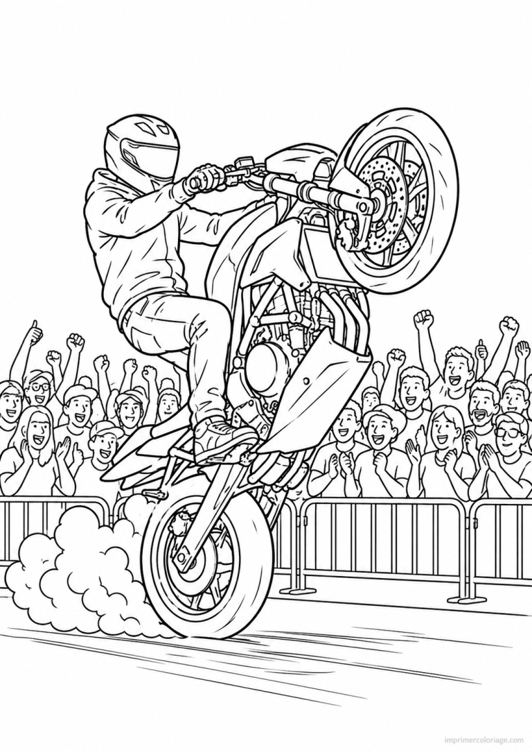 coloriage moto wheeling foule cascadeur - dessin gratuit &agrave; imprimer