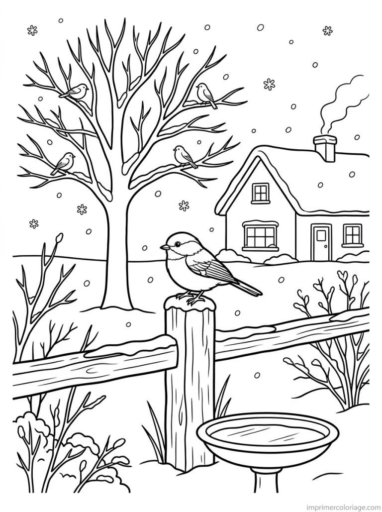coloriage oiseau hiver neige jardin à imprimer coloriage oiseau hiver neige jardin - dessin gratuit à imprimer